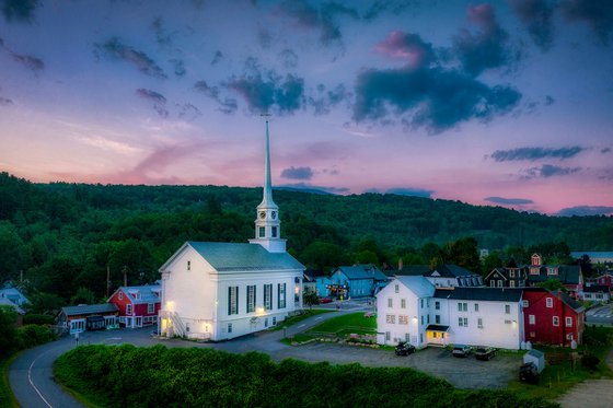 Stowe Community Church at Dawn