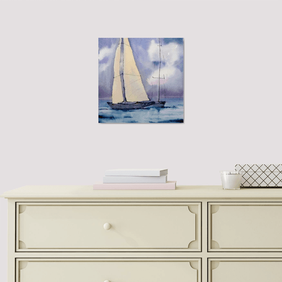 Sailboat painting. Seascape