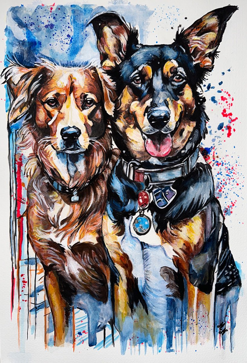 Expressive Animal Acrylic Painting By Misty Lady - M. Nierobisz, 13 X 19", Friends, Original Artwork