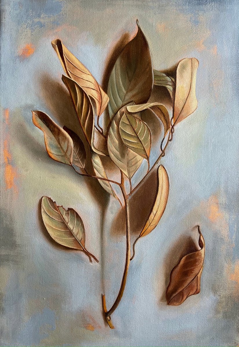Photorealistic Still Life Oil Painting By Priyanka Singh, 12 X 16", Leaves That Were Green, Original Artwork