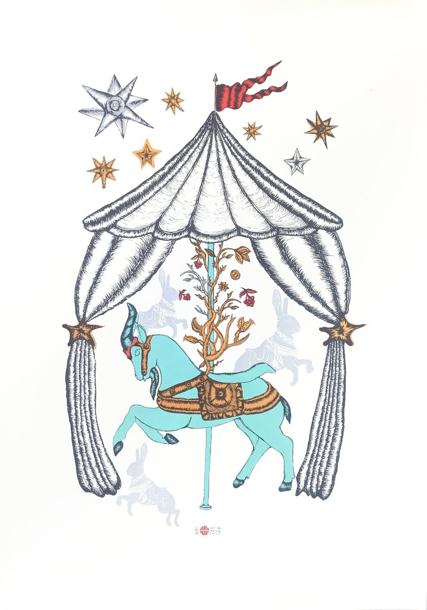 Illustrative Screenprint , A Series Of Carousel Stories; Struggle By Mine Okur, 28 X 39, Artwork For Sale On Artfinder
