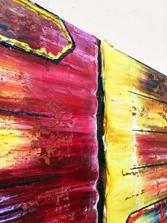 "All Roads Lead Here" - FREE USA SHIPPING + Special Price - Original PMS Abstract Oil Painting On Canvas - 36" x 12"