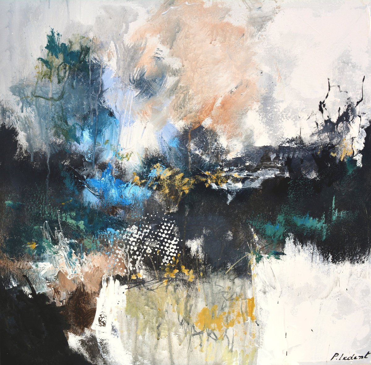 Abstract Oil Painting By Pol Henry Ledent, 24 X 24", Mad Max Shelter, Original Artwork