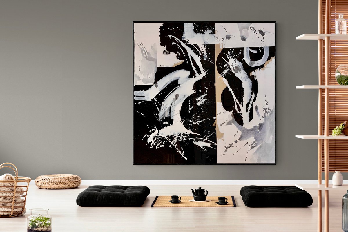 Abstraction No. 4622 black and white minimalism XXL # by Anita Kaufmann