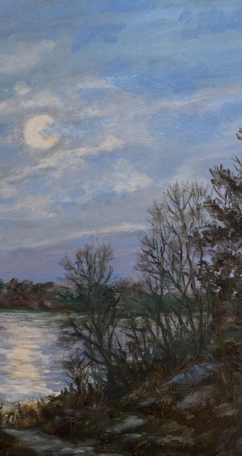 Lake Moonrise - 11X14 oil by Kathleen McDermott