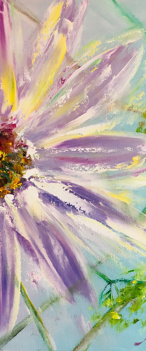 THE LIGHTS OF THE SUN - Floral pattern. Modest chamomile. Present. Flowers. Pink. Botanical. Close-up flower. by Marina Skromova