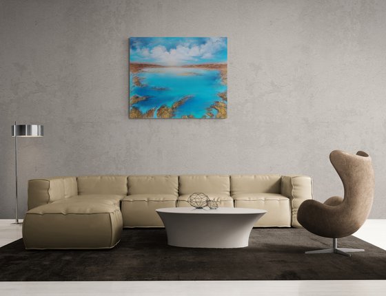 A XXL large modern semi-abstract structured mixed-media seascape painting "Awakening"