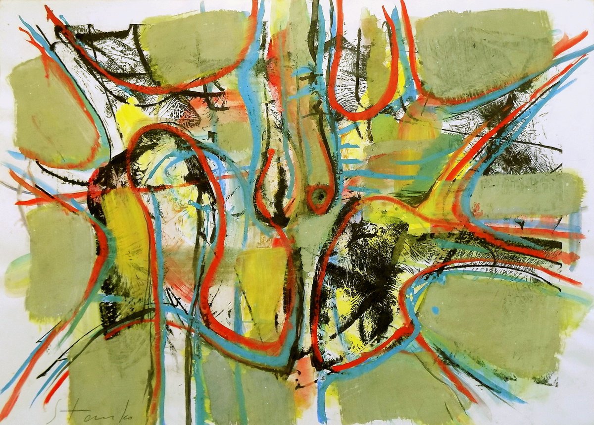 Abstract Acrylic Painting By Stanislav Bojankov, 28 X 20", Improvisation-Lxxxi, Original Artwork