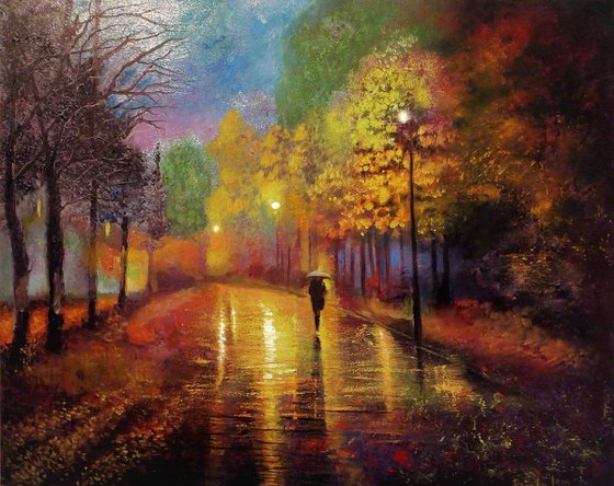 " Night Walk " - 100 x 80cm Original Oil Painting Large XL Landscape