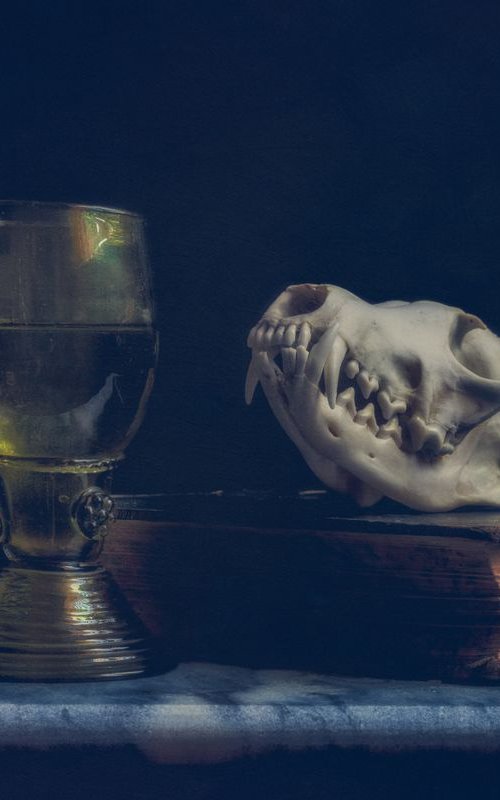 Glass, Book and Skull still life in a dutch master style. by Paul Nash