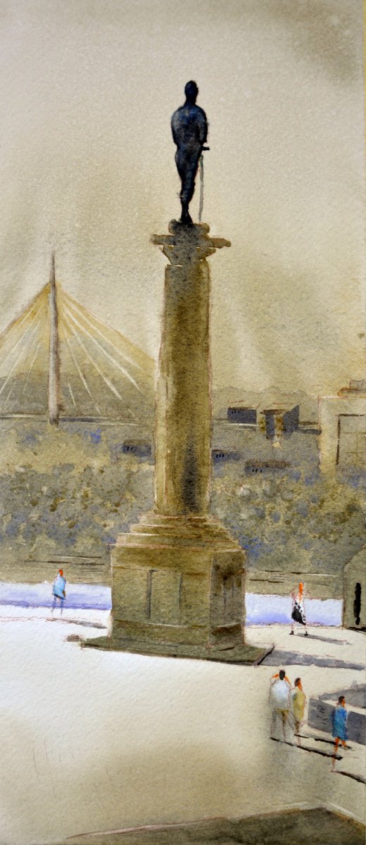 Above the statue of the winner Belgrade 17x36 cm 2024 by Nenad Kojic watercolorist