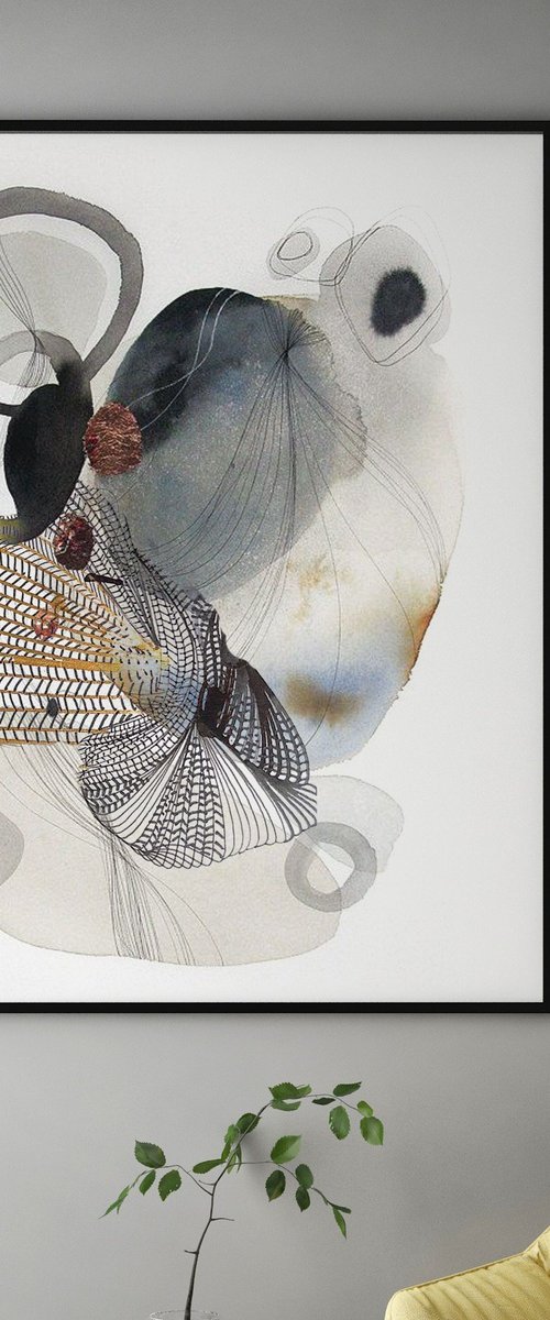 "Dancing Forms" Abstract gray minimal art by Marine Boiko