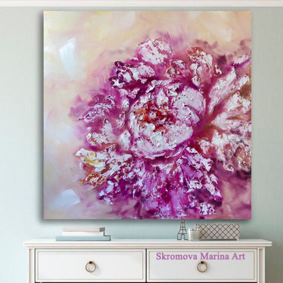 PINK DESSERT - Textured peony. Abstraction in pastel colors. Delicate pink flower. Peony large petals. Spring. Heat. Freshness.