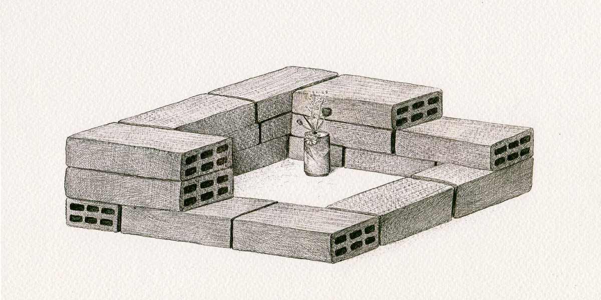 Cityscapes Ink Drawing By Andromachi Giannopoulou, 9 X 5, A House Needs Flowers, Original Artwork