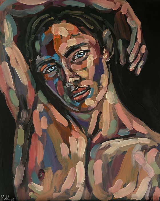 Young male nude oil painting
