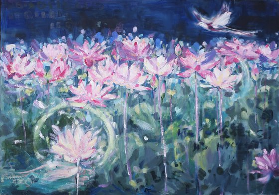 Oil painting Sleep Secret garden Lily