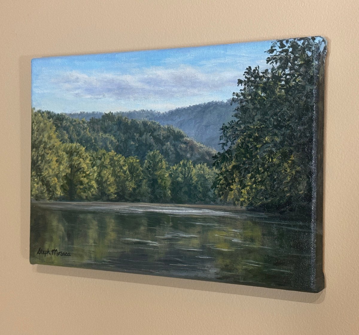 Photorealistic Landscape Oil Painting By Steph Moraca, 12 X 8", Afternoon On The Shenandoah, Original Artwork