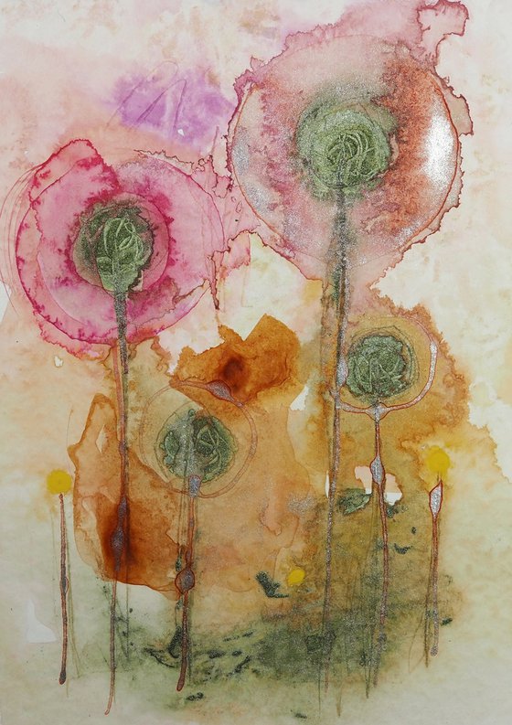 Hot summer flowers - abstract watercolor