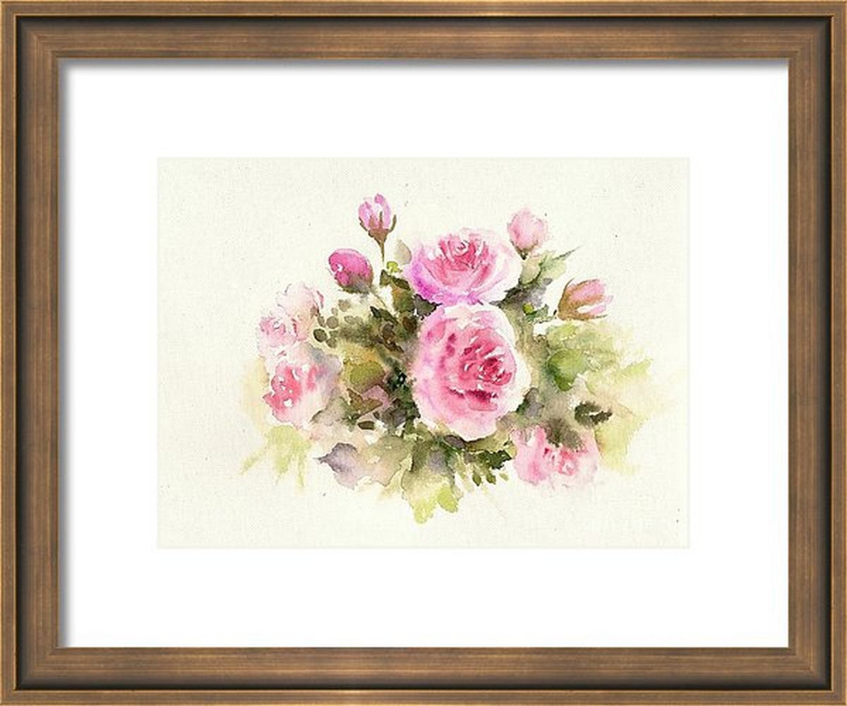 Bunch of Pink Spring Roses watercolours 11.5x 8.5 by Asha Shenoy