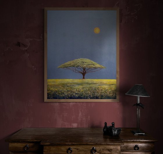 'Acacia Tree in a Surreal Landscape II" Large Oil Painting on Canvas