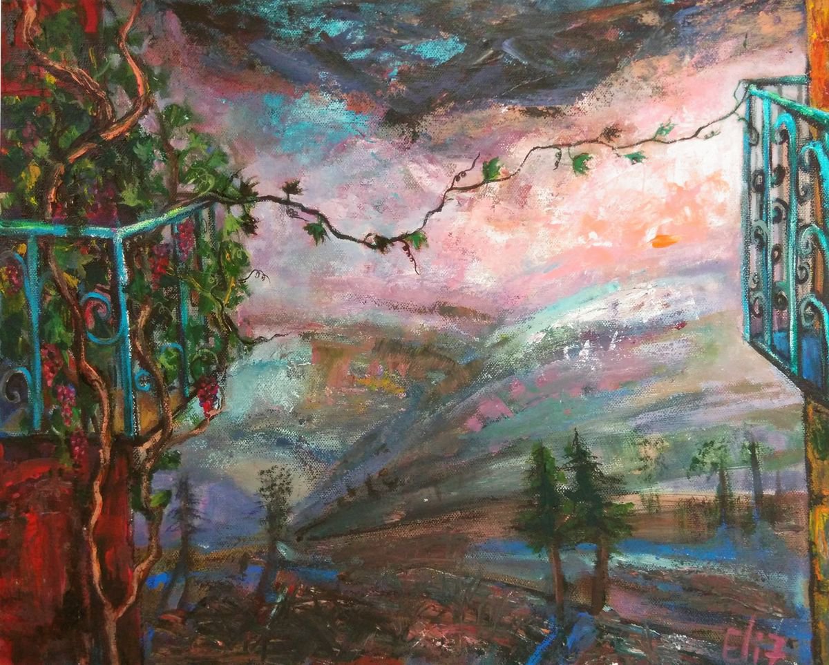 Expressive Botanical Acrylic Painting By Elisheva Nesis, 20 X 16, Escapade, Original Artwork