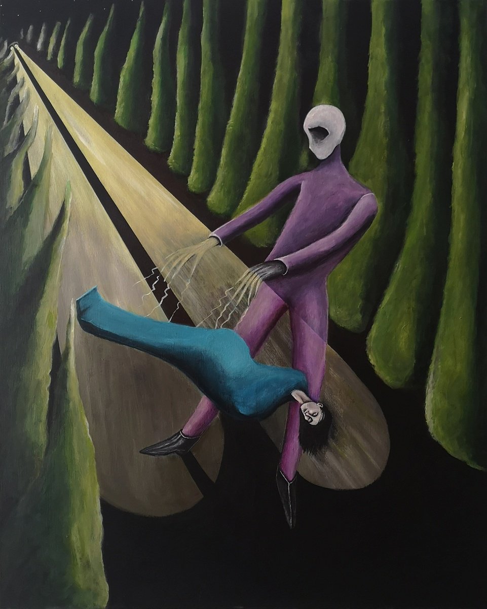 Surrealistic Portrait Acrylic Painting By Luis Lopez, 31 X 39", Theseus And Ariadne In Naxos, Original Artwork