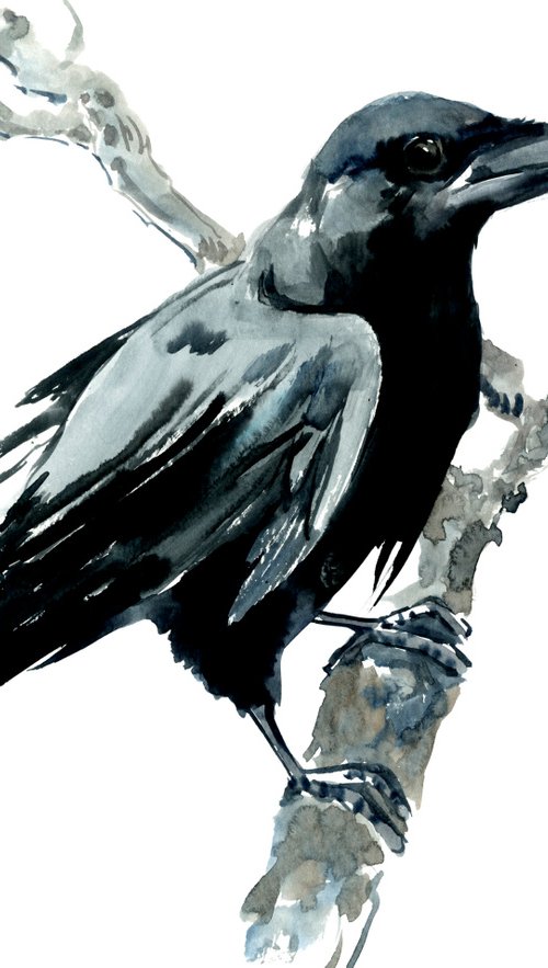 Crow watercolor painting by Suren Nersisyan