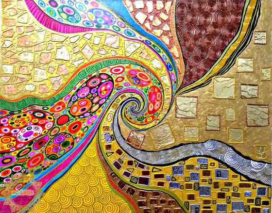 Colorful vivid spiral - Relief large abstract painting