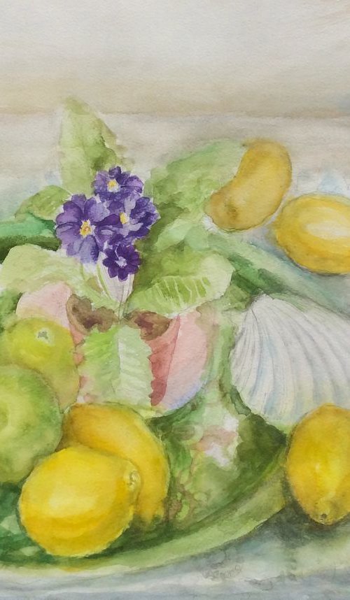 Shells and Lemons still life by Patricia Clements