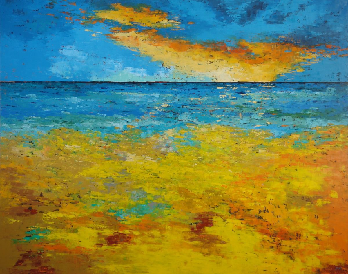 Atlantic Sunset (ref#:1214-100F) - LARGE PAINTING by Saroja La Colorista