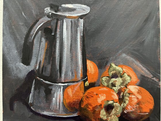 Persimmon and Vintage Coffee Pot