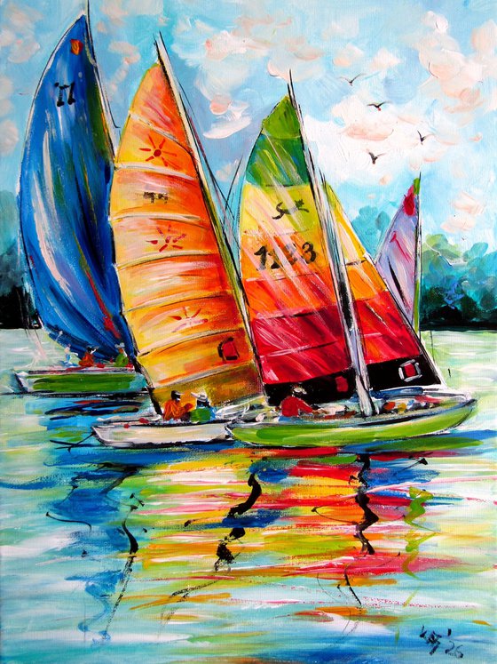 Sailboats in the wind on lake Balaton