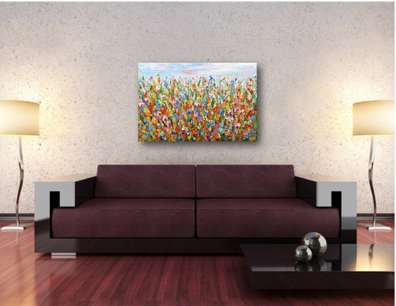 Meadow Joy - Abstract Floral Field Painting, Palette Knife Art