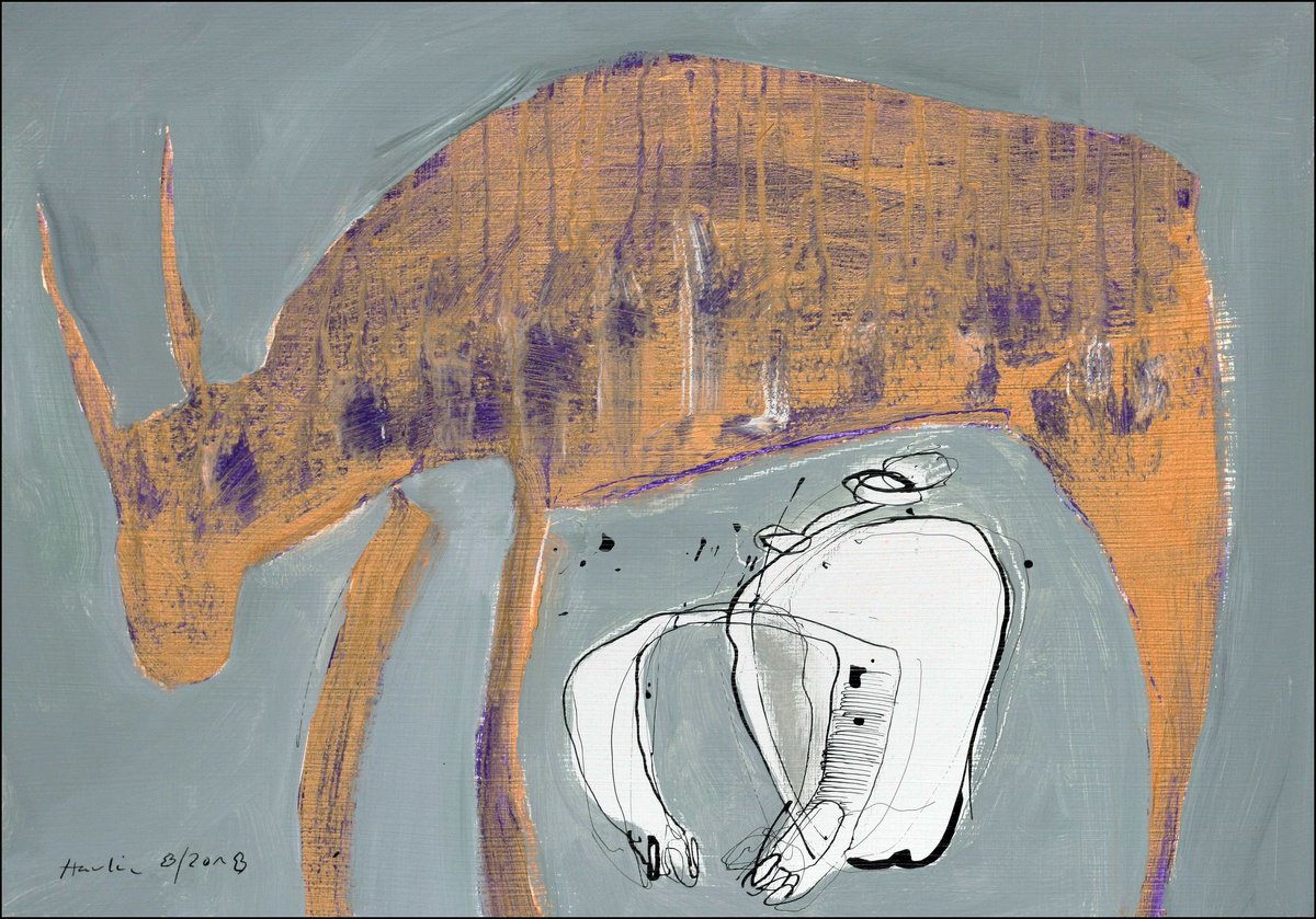 Animal Acrylic Painting By Jiri Havlik, 20 X 14, The Dream Of An Animal, Original Artwork