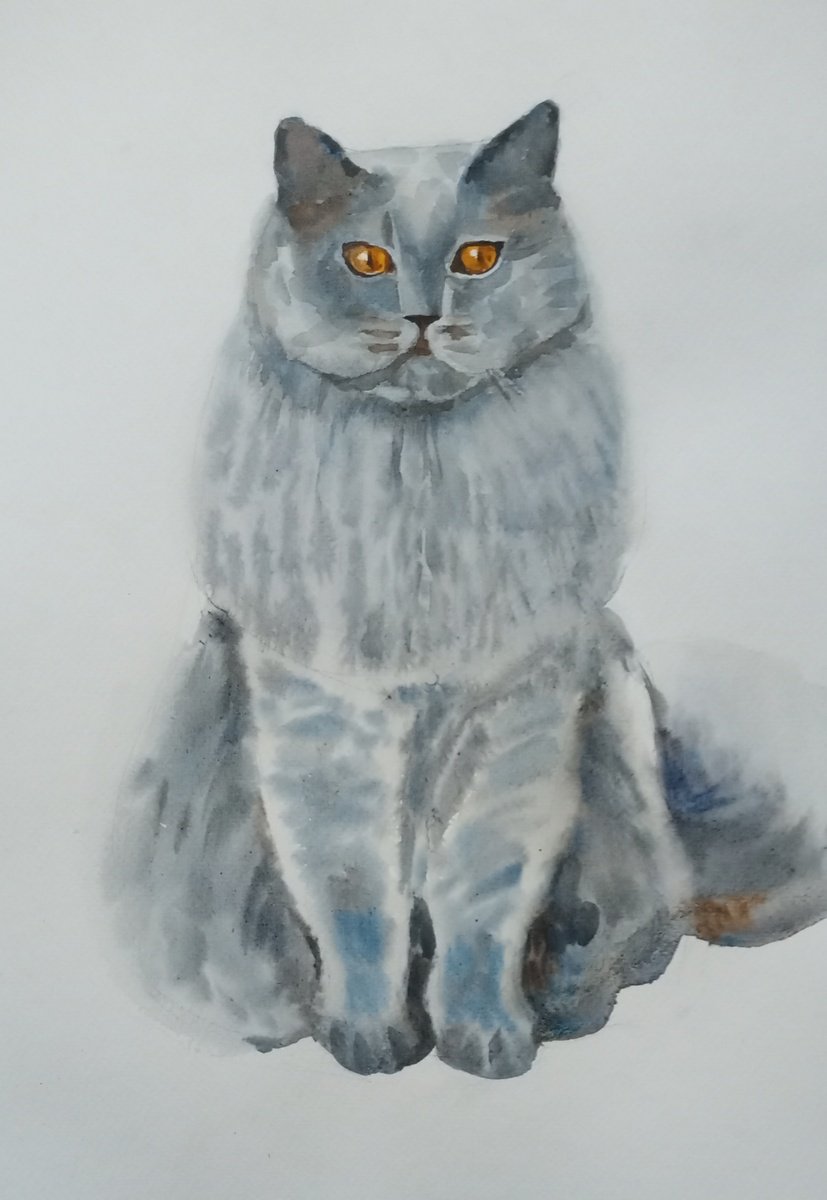 Impressionistic Animal Watercolour By Valentina Kachina, 12 X 16", Cat, Original Artwork
