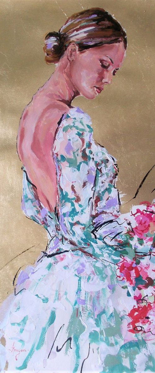 Precious -Woman Portait Acrylic Mixed Media  Painting on Paper by Antigoni Tziora