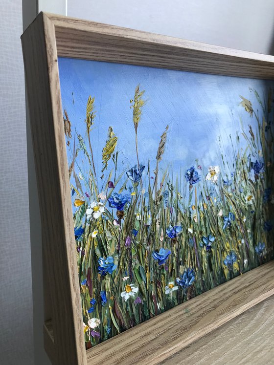 Floral Field Impasto painting Framed 21x27cm