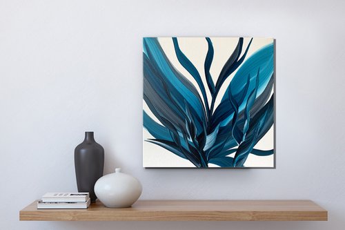 Exotic Plant Botanical - Shades of white and navy blue by Marina Skromova