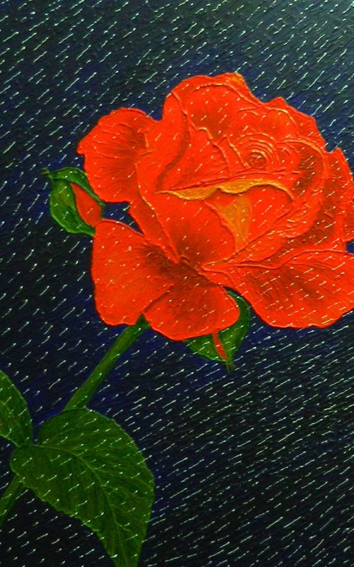 Diamond Rain - Red Rose in Rain abstract painting; home, office decor; gift idea by Liza Wheeler