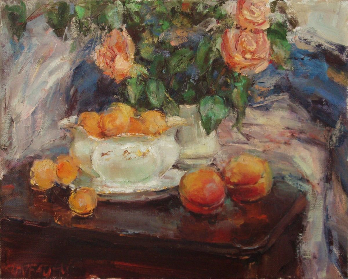 Still Life with apricots by Nelina Trubach-Moshnikova