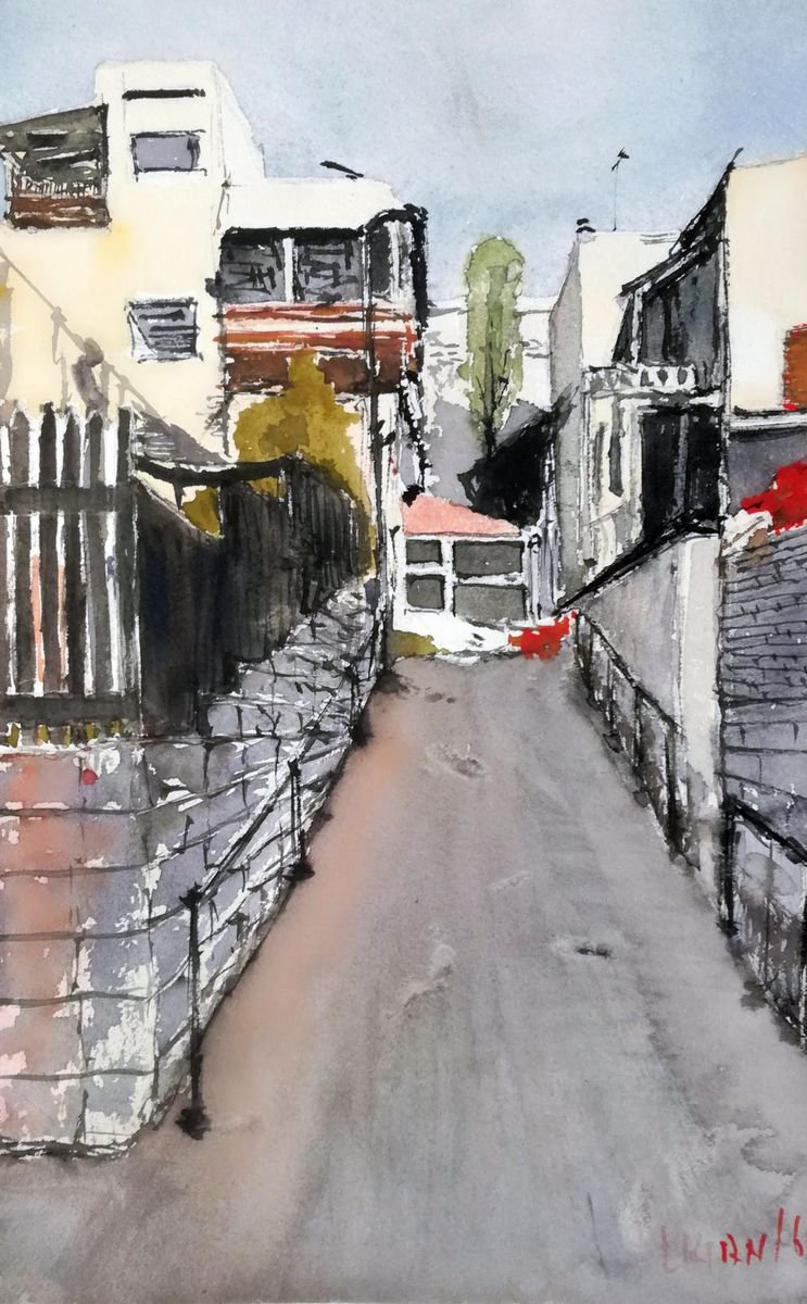 Impressionistic Cityscapes Watercolour By Leonid Kirnus, 10 X 15", The Dead End, Original Artwork
