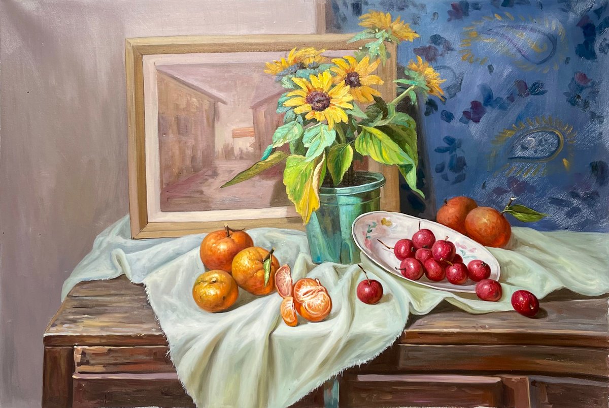 Photorealistic Still Life Oil Painting By Kunlong Wang, 35 X 24", Still Life T261, Original Artwork