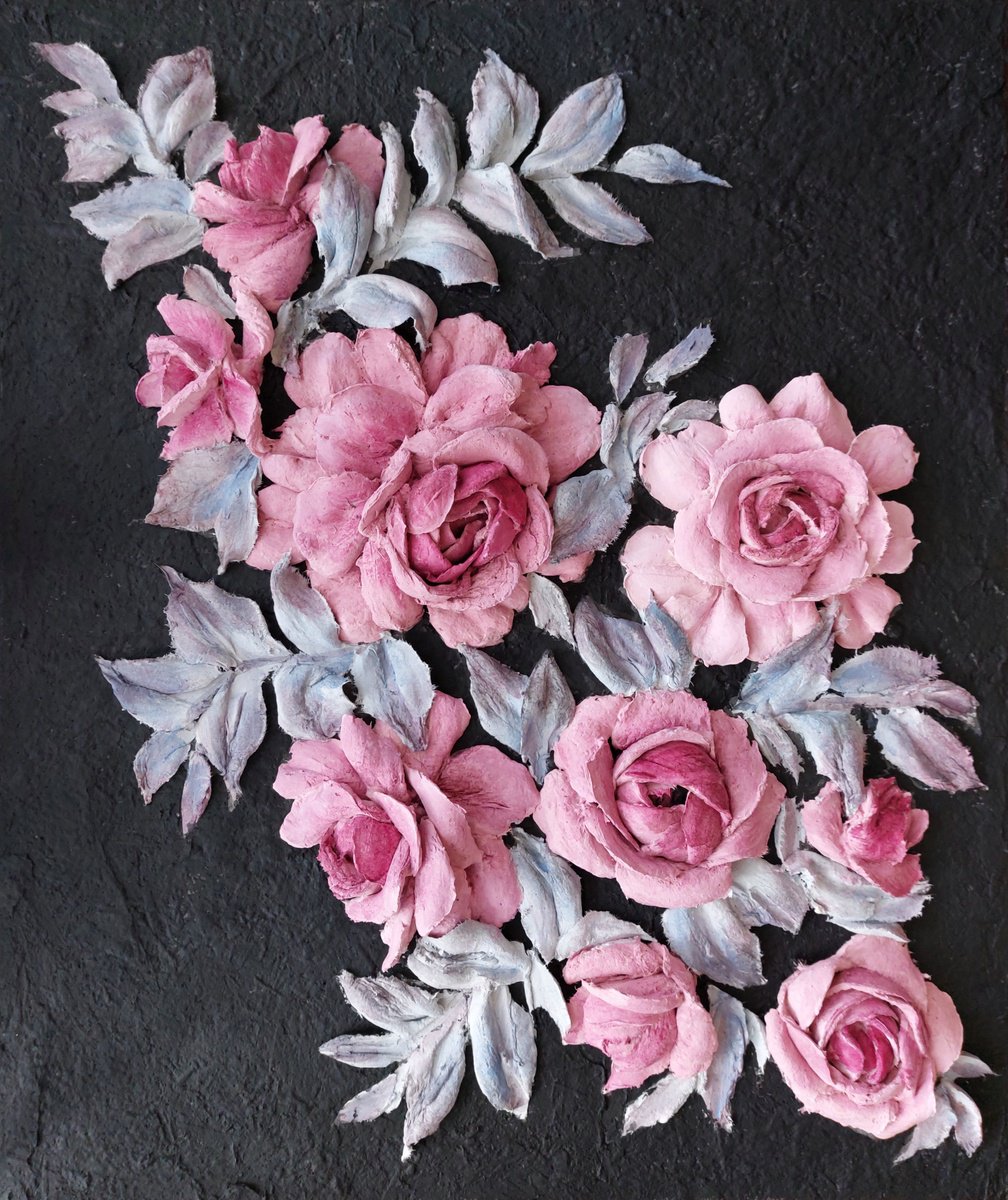 Bas-relief, 3D roses, sculpture painting with plaster,flowers with decorative plaster, wal... by Svitlana Brazhnikova