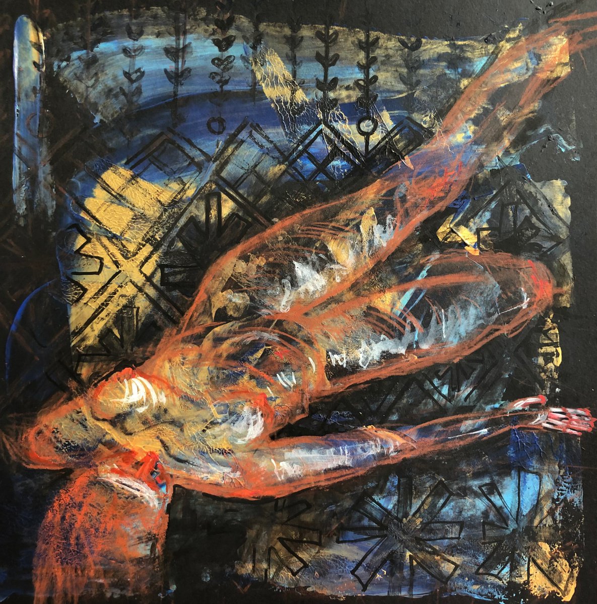 Abstract Portrait Pastel Drawing By Yuliia Chaika, 11 X 11", Pose Number 1, Original Artwork