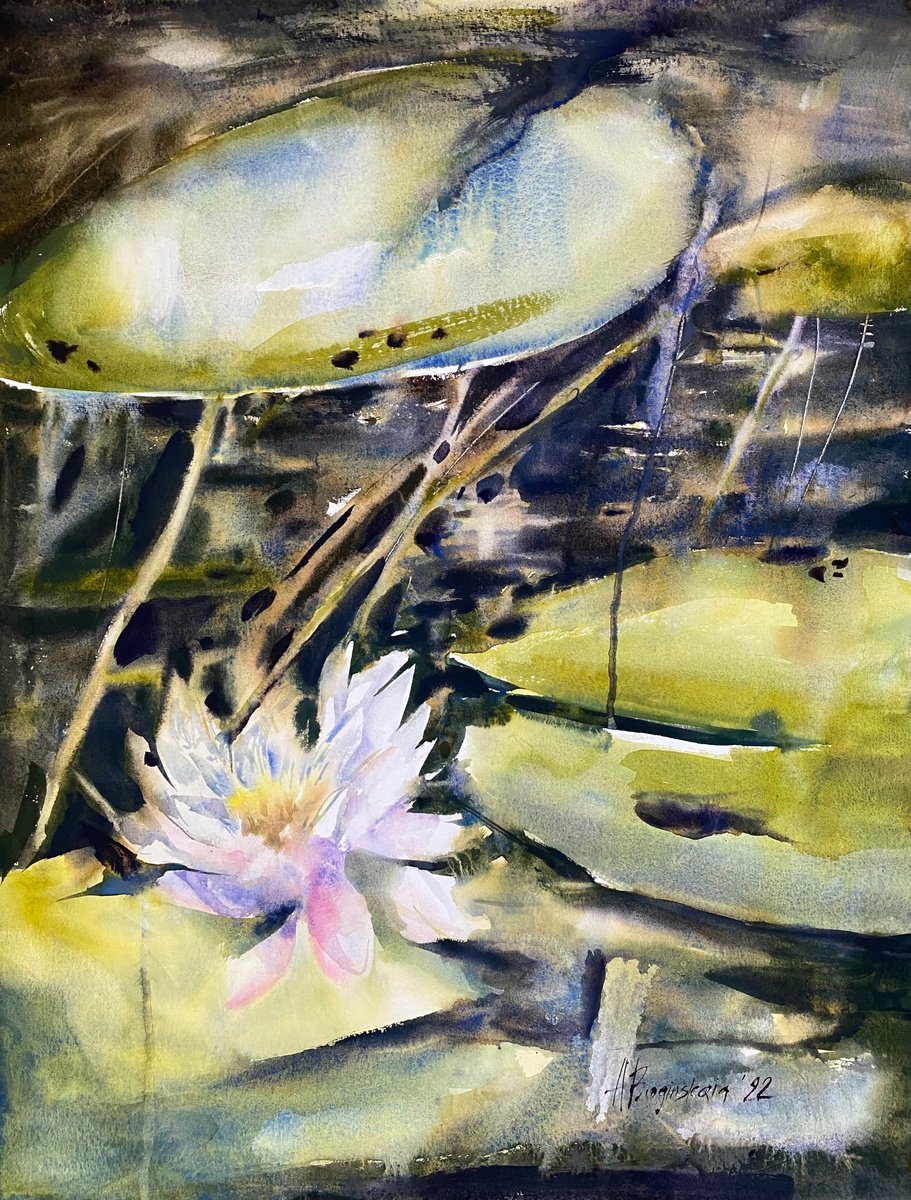 Waterlilies - original floral watercolor by Anna Boginskaia