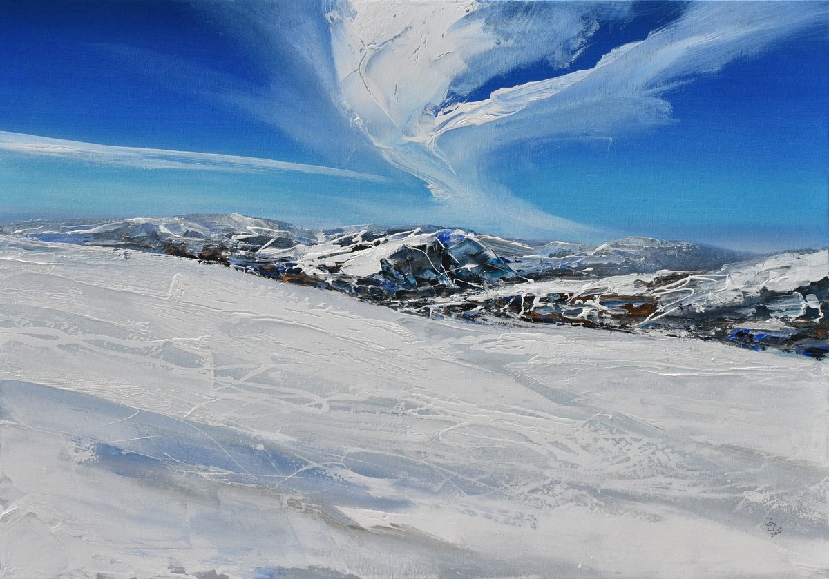 Expressive Landscape Acrylic Painting By Ivan Grozdanovski, 39 X 28, The Sound Of Whiteness, Original Artwork