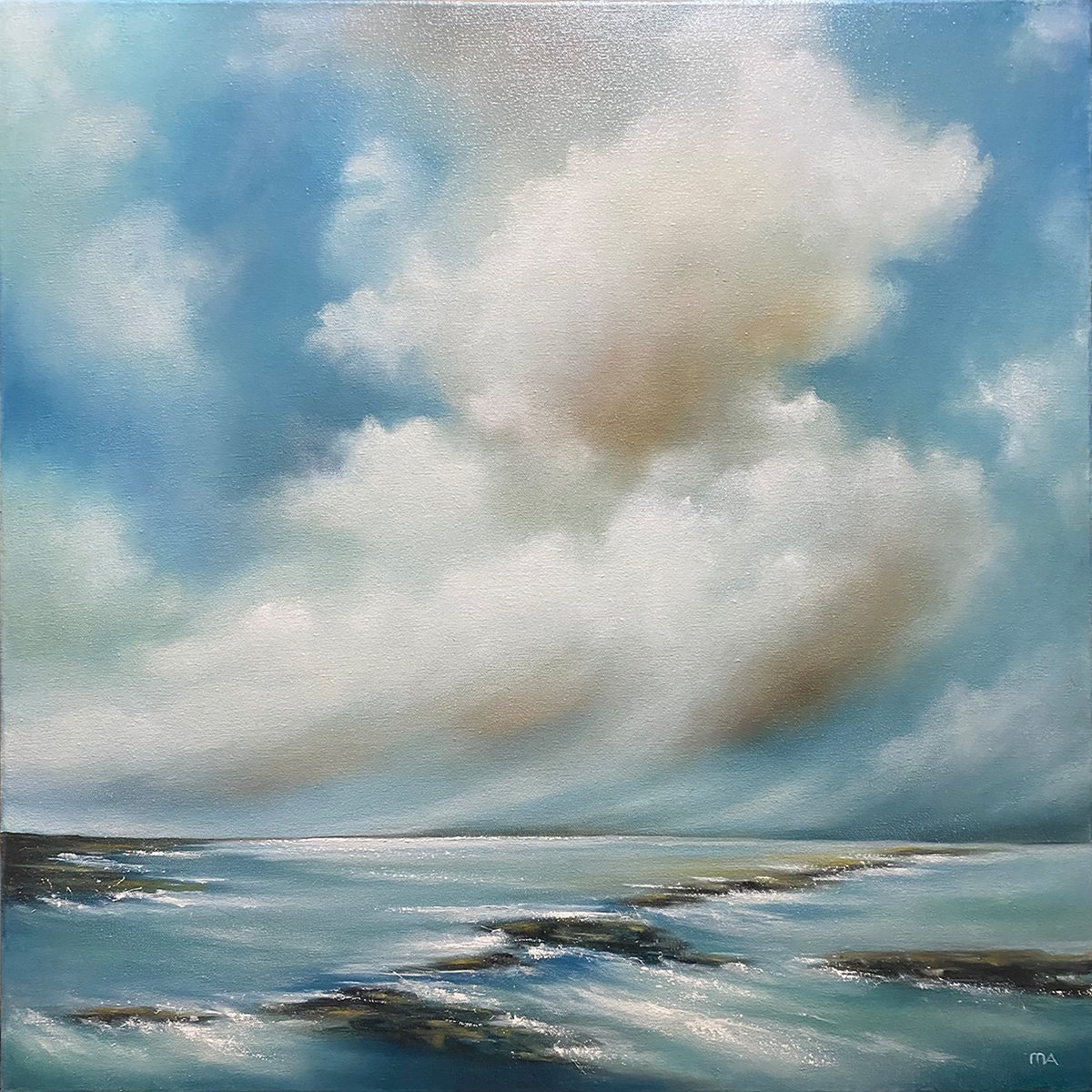 Abstract Landscape Oil Painting By Mullo Art, 26 X 26", Boundless Skies, Original Artwork