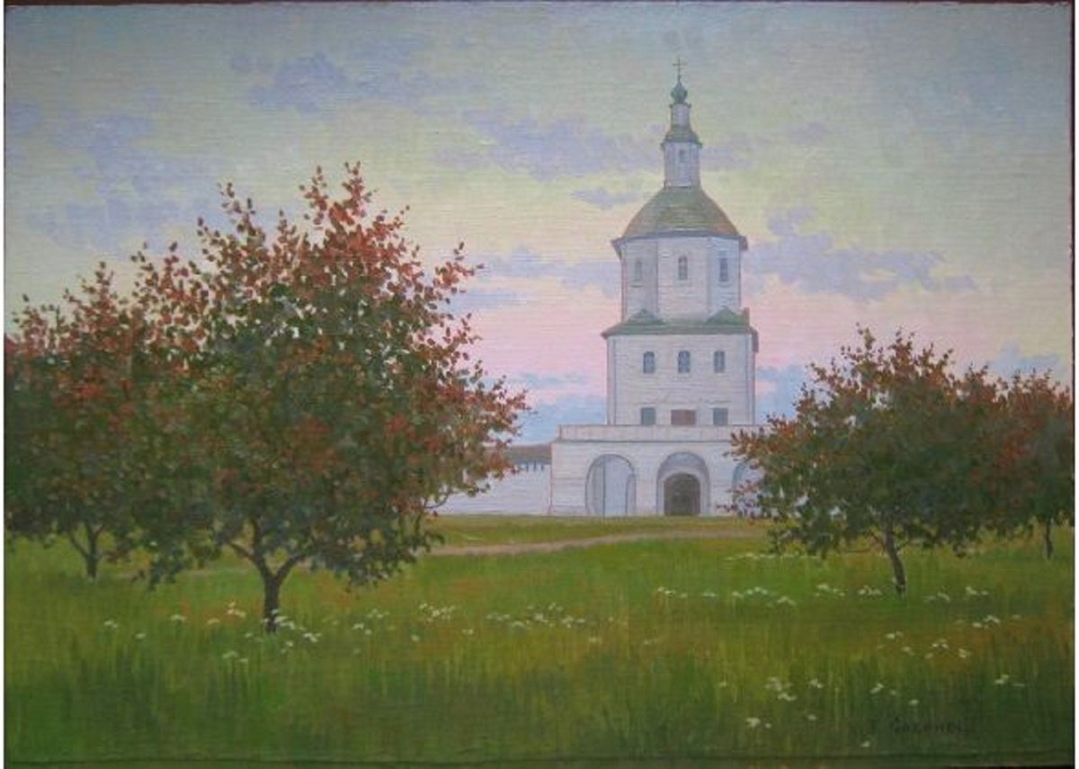 Impressionistic Landscape Oil Painting By Valeriy Savenets-1, 28 X 20", Church, Original Artwork