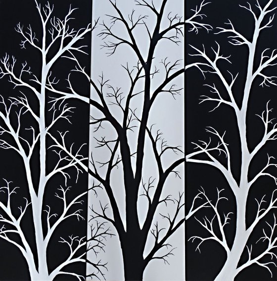 Tree silhouettes triptych