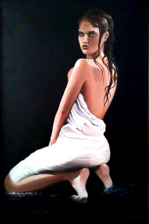 Dark water - original painting-artistic nude by Anna Rita Angiolelli